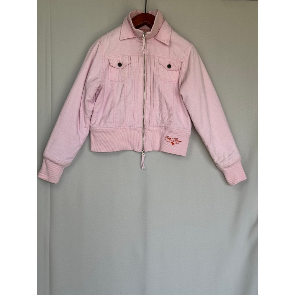 Rare Vintage Y2K Abercrombie Pink Corduroy Zip Up Cropped Bomber Jacket Large